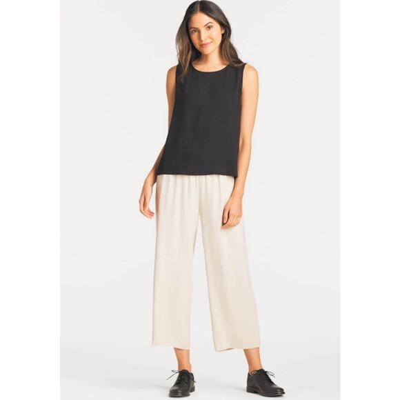 Eileen Fisher Pants - Eileen Fisher Size XL Silk Georgette Crepe Cropped Pants Wide Leg Pull On Bone